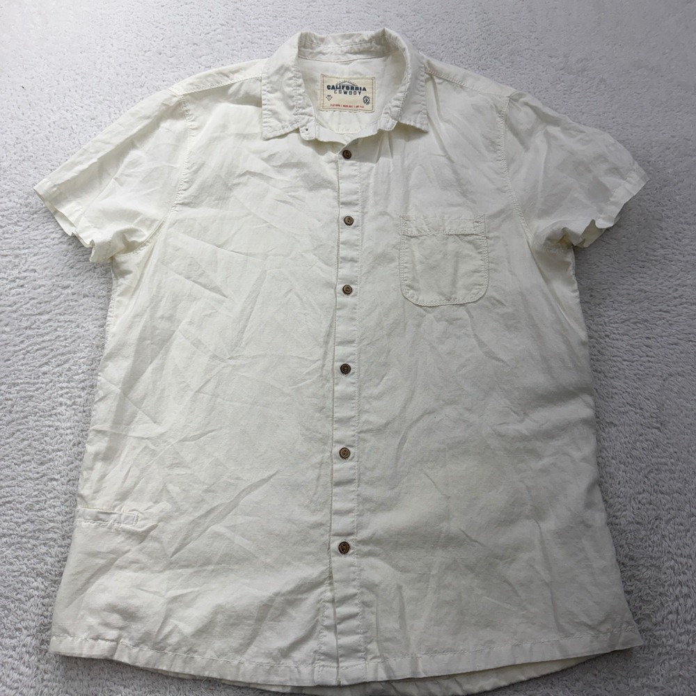 California Cowboy Mens XL Linen Blend Short Sleeve Button Up Shirt Cream